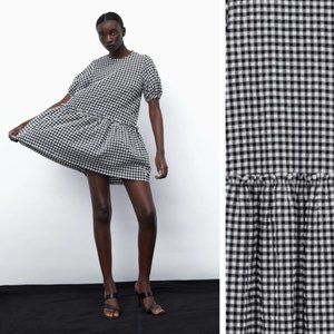 ZARA GINGHAM MINI DRESS BLACK / WHITE